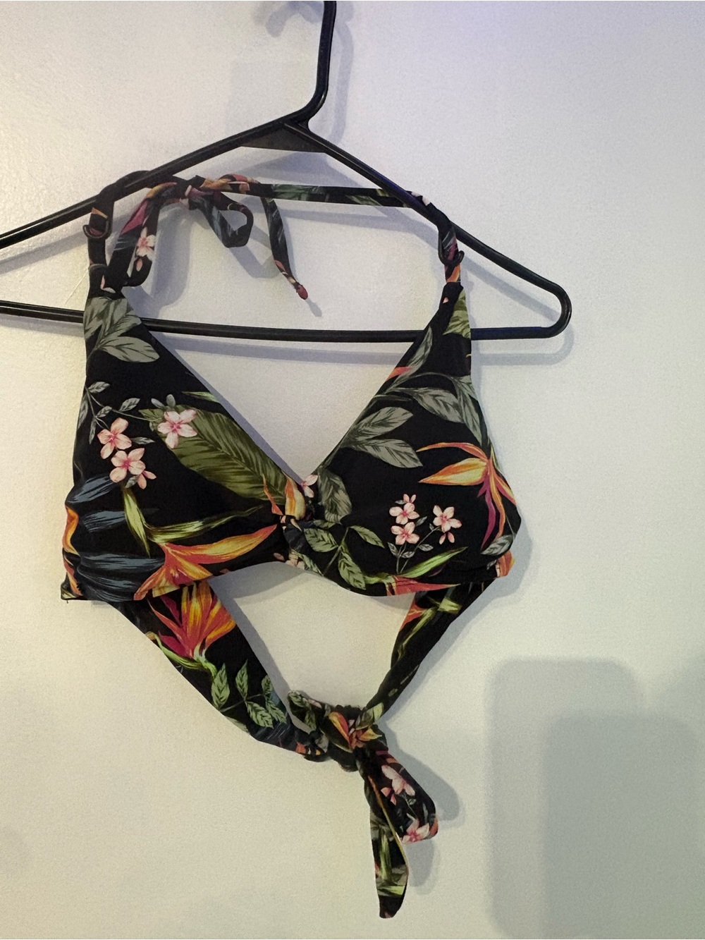 Black Tropical Floral Tie-Front Bikini Kona Sol